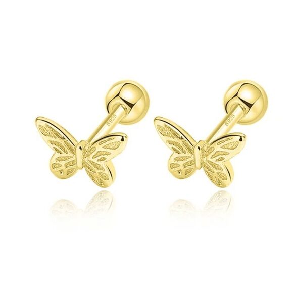 925 Sterling Silver 18K Gold Plated Earrings Set of 2 Butterfly Screw Post - Picture 1 of 3
